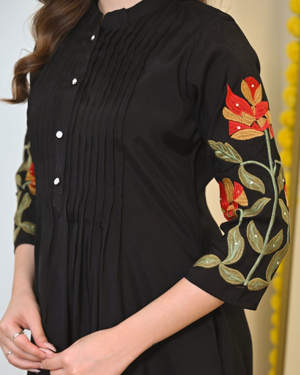 Cotton Pintex Embroidered Kurti Pant Set with Pocket for Women