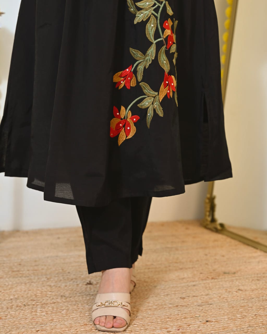 Cotton Pintex Embroidered Kurti Pant Set with Pocket for Women