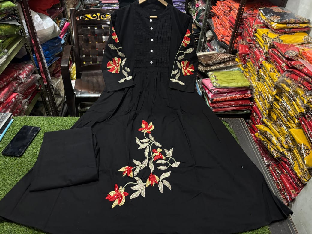 Cotton Pintex Embroidered Kurti Pant Set with Pocket for Women