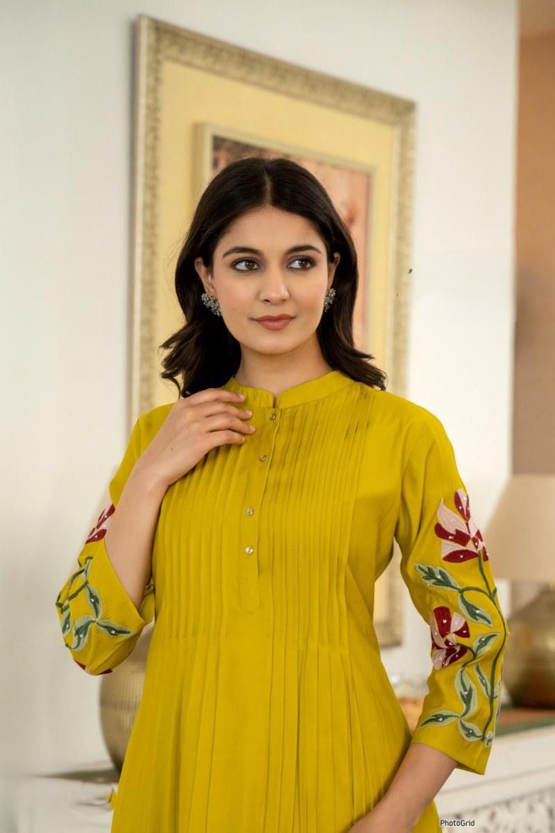 Cotton Pintex Kurti Pant Set with Embroidery & Pocket