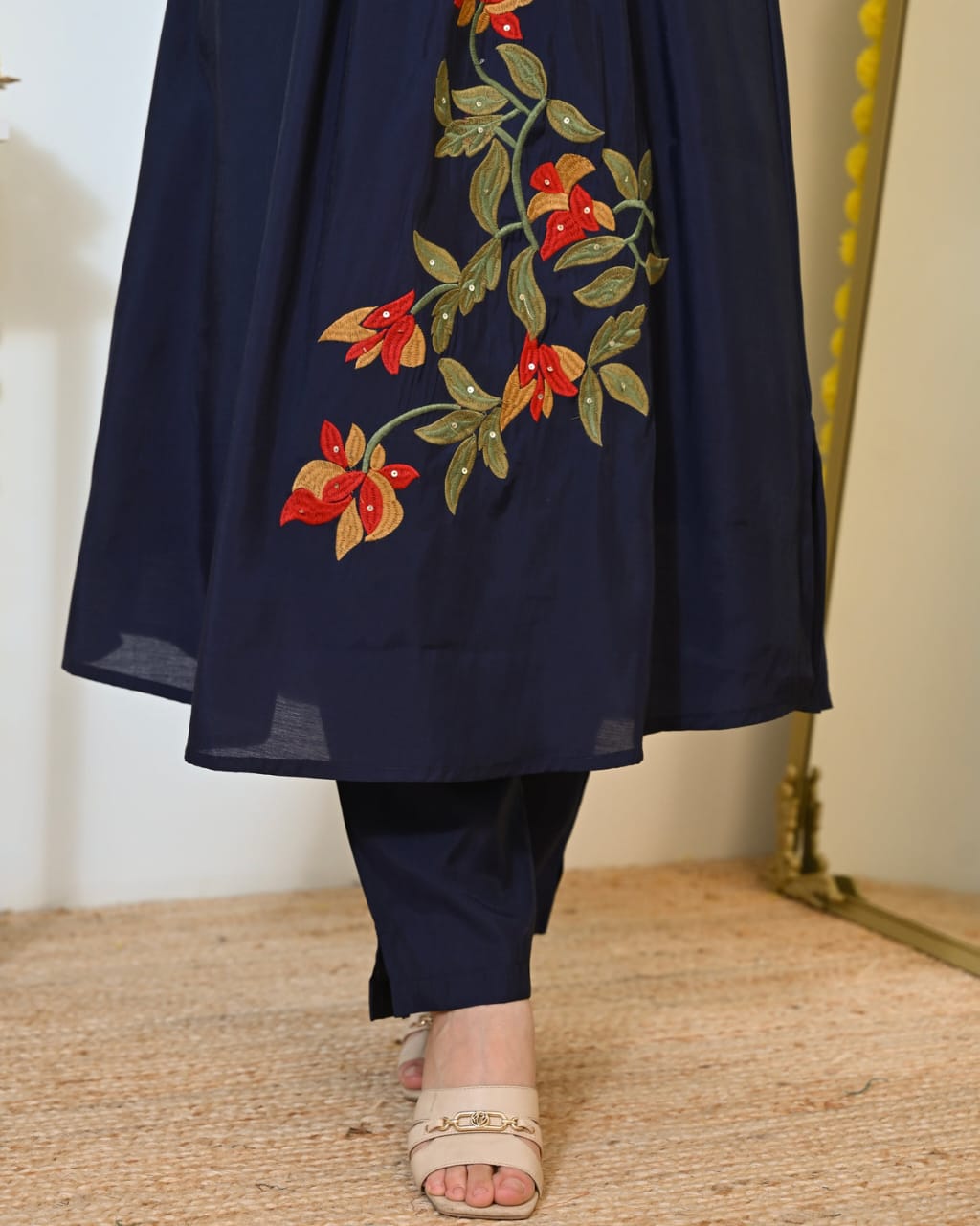 Cotton Pintex Kurti Pant Set with Embroidery & Pocket