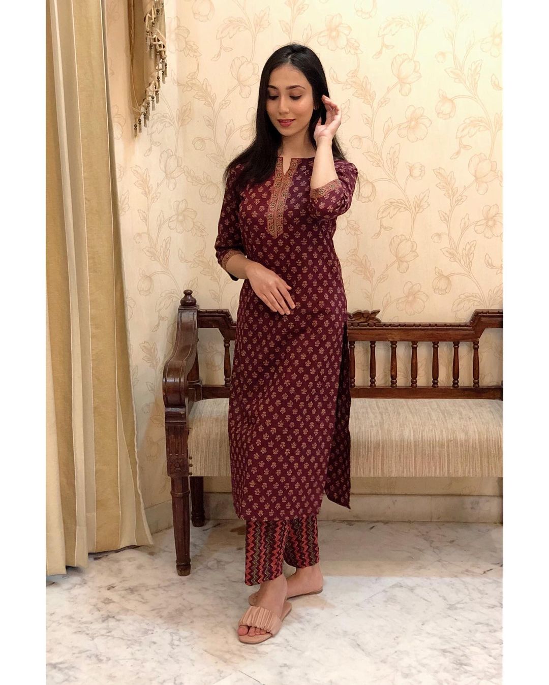 Cotton Printed Kurti Pant Set in 60×60 Fabric