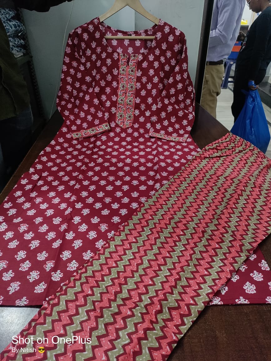 Cotton Printed Kurti Pant Set in 60×60 Fabric