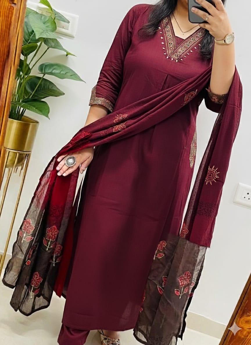 Cotton Printed Kurti Pant Set with Mulmul Dupatta for Women