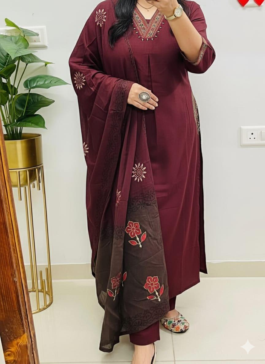 Cotton Printed Kurti Pant Set with Mulmul Dupatta for Women