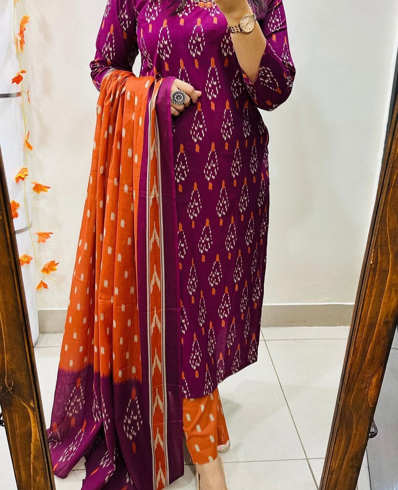 Cotton Printed Suit Set with Embroidered Neckline | 60x60 Cotton