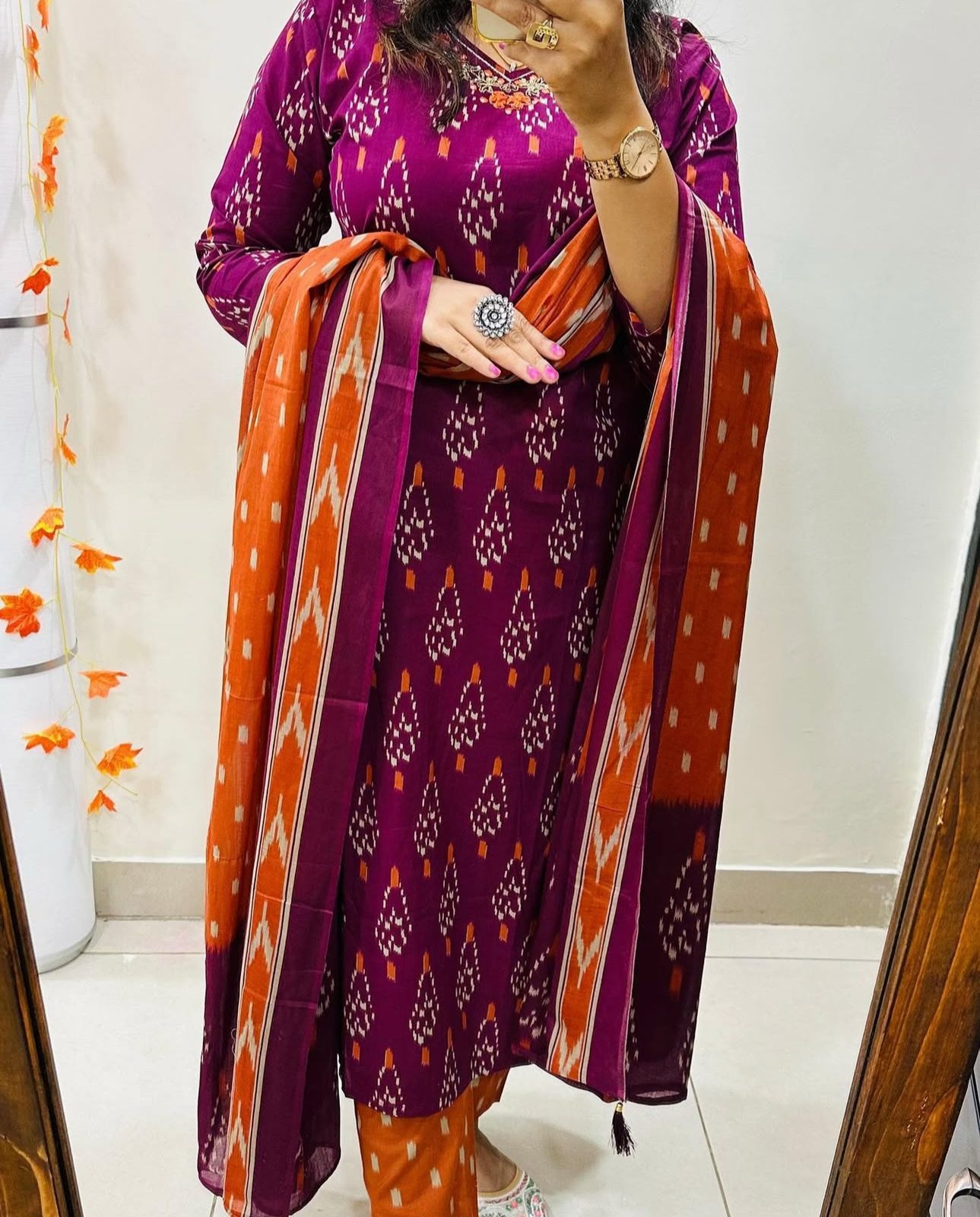 Cotton Printed Suit Set with Pant & Dupatta – Embroidered Neckline
