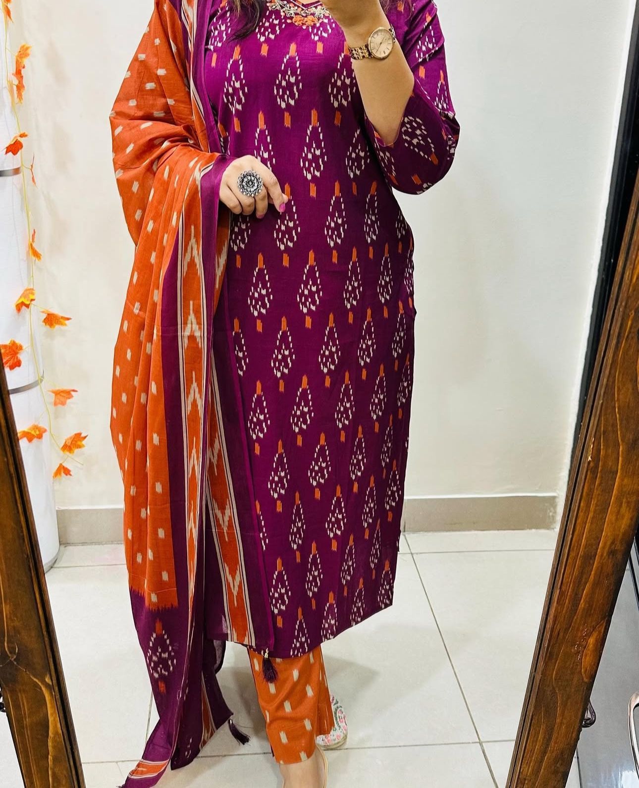 Cotton Printed Suit Set with Pant & Dupatta – Embroidered Neckline