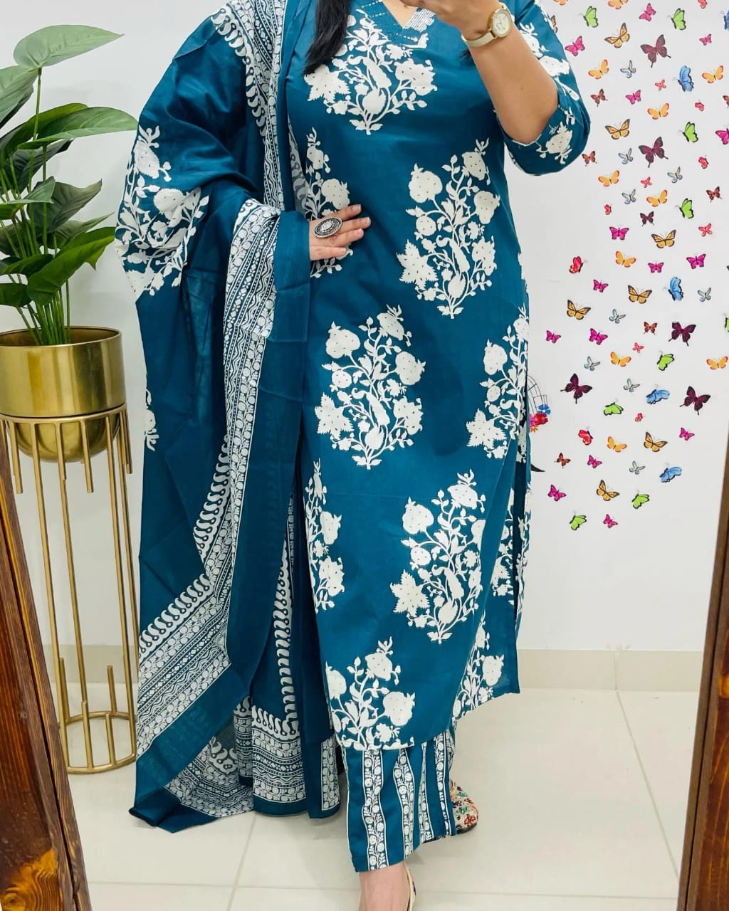 Cotton Sequence Work Kurti with Pant & Cotton Dupatta Set | Fully Stitched