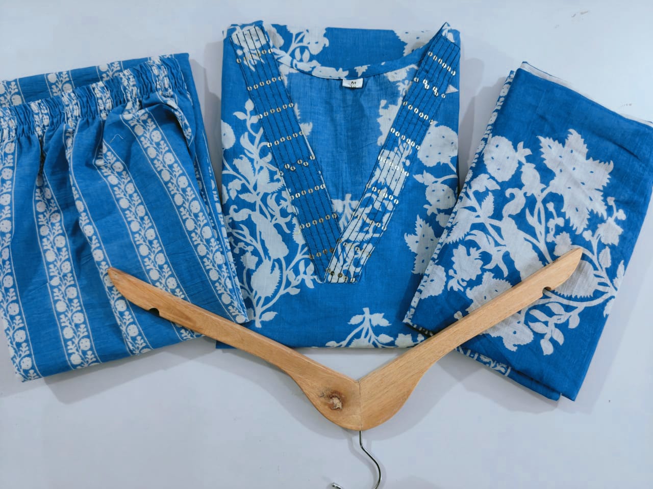 Cotton Sequence Work Kurti with Pant & Cotton Dupatta Set | Fully Stitched
