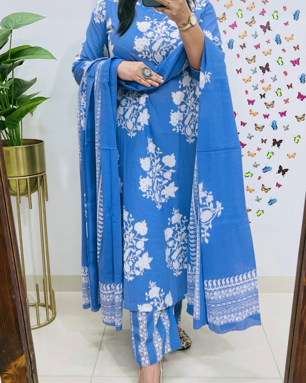 Cotton Sequence Work Kurti with Pant & Cotton Dupatta Set | Fully Stitched