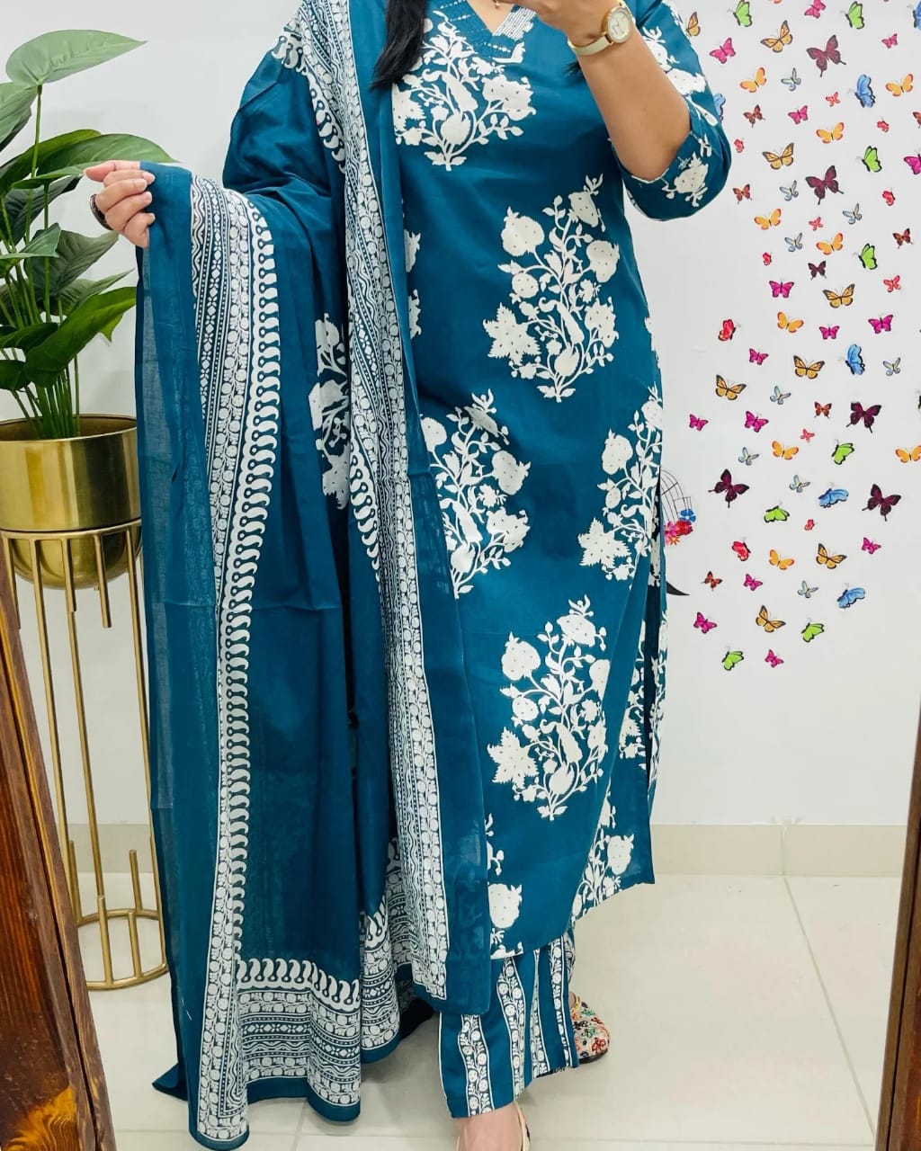 Cotton Sequence Work Kurti with Pant & Cotton Dupatta Set | Fully Stitched