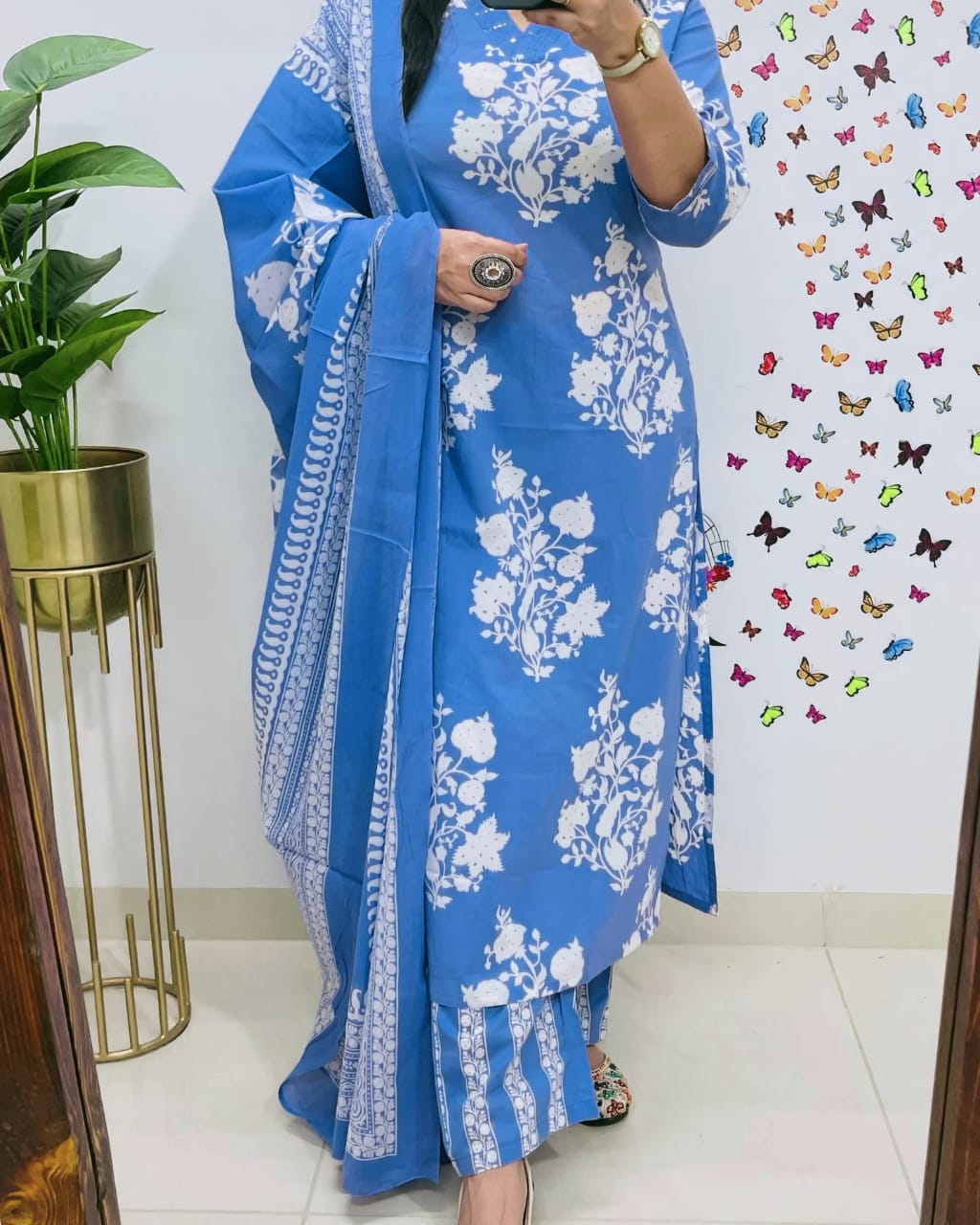 Cotton Sequence Work Kurti with Pant & Cotton Dupatta Set | Fully Stitched