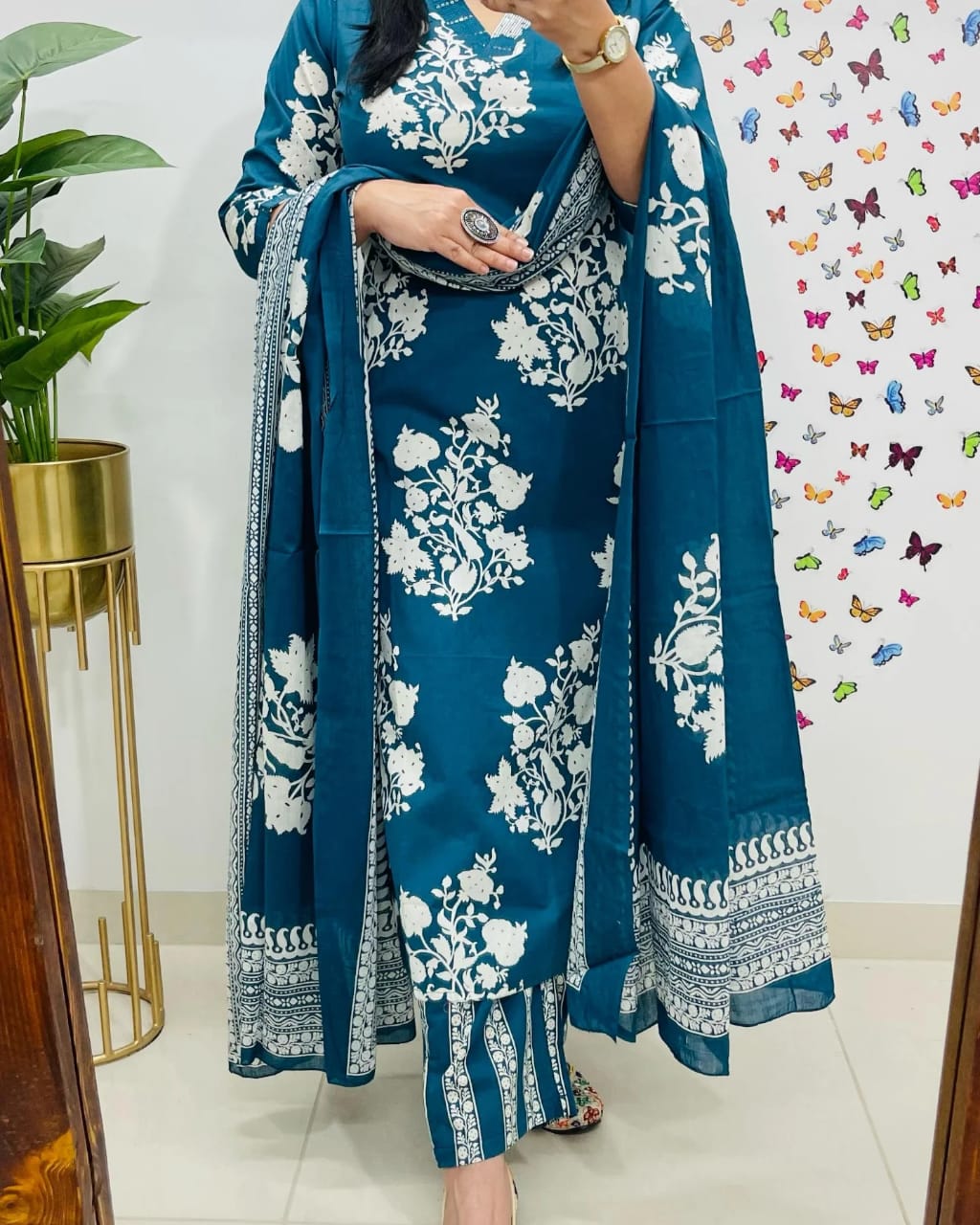 Cotton Sequence Work Kurti with Pant & Cotton Dupatta Set | Fully Stitched