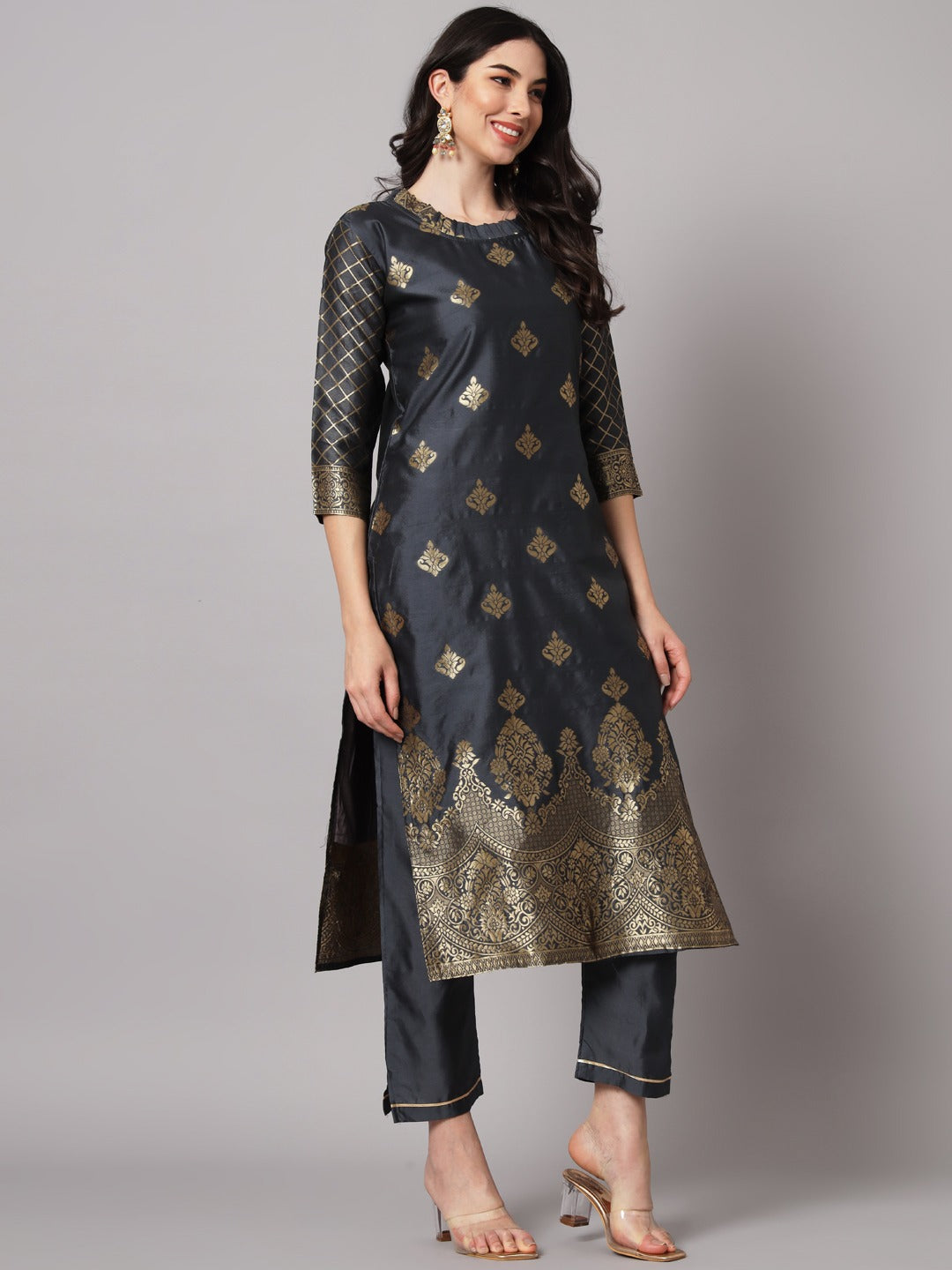Cotton Silk Kurta Pant Set with Banarasi Silk Dupatta