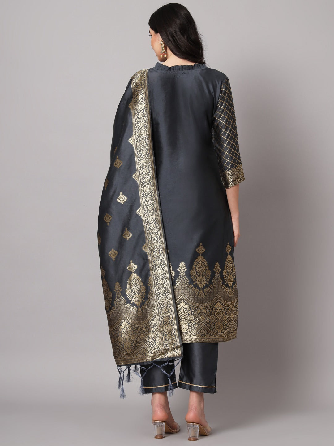 Cotton Silk Kurta Pant Set with Banarasi Silk Dupatta