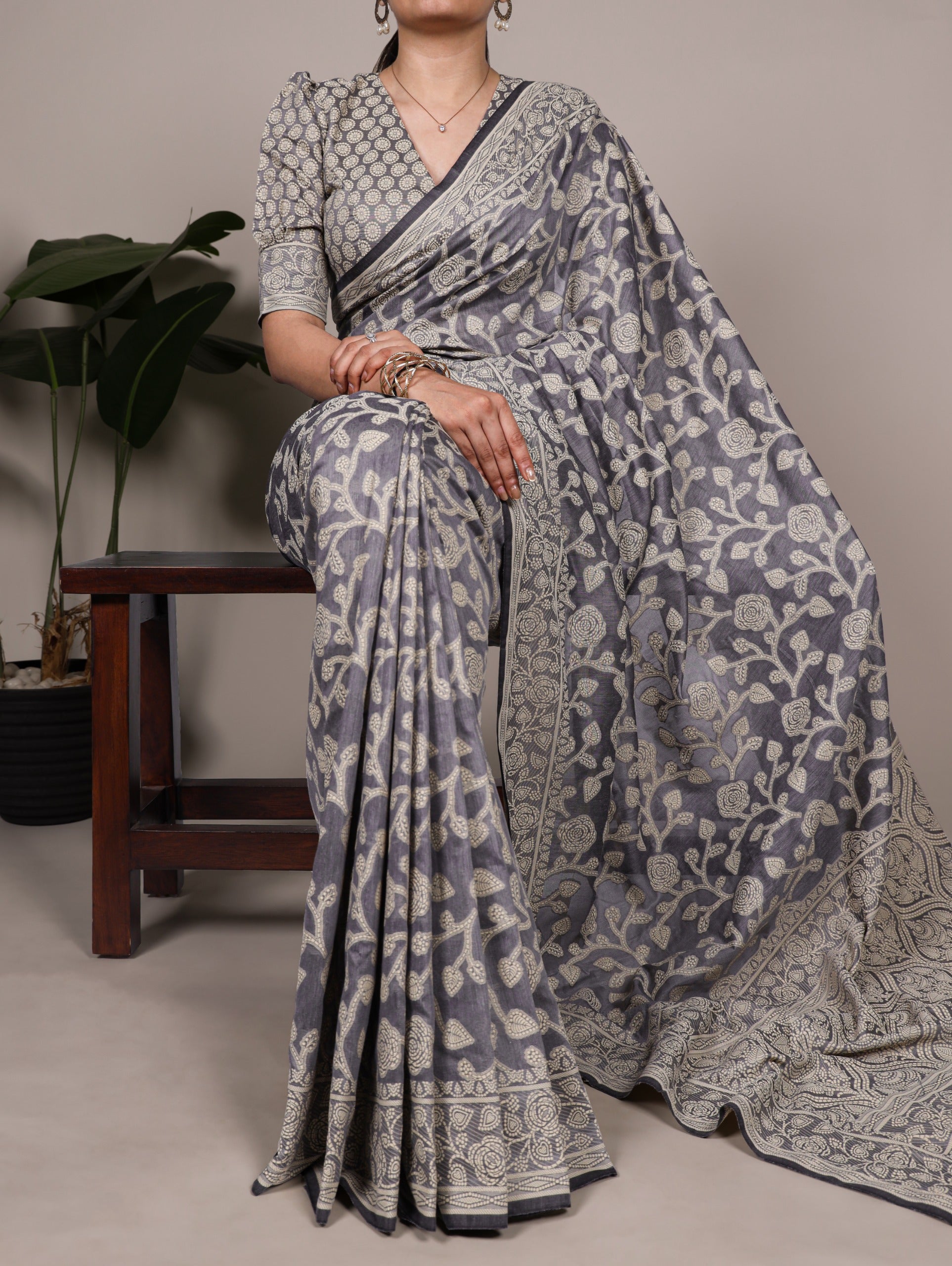 Cotton Silk Saree with Flower Print