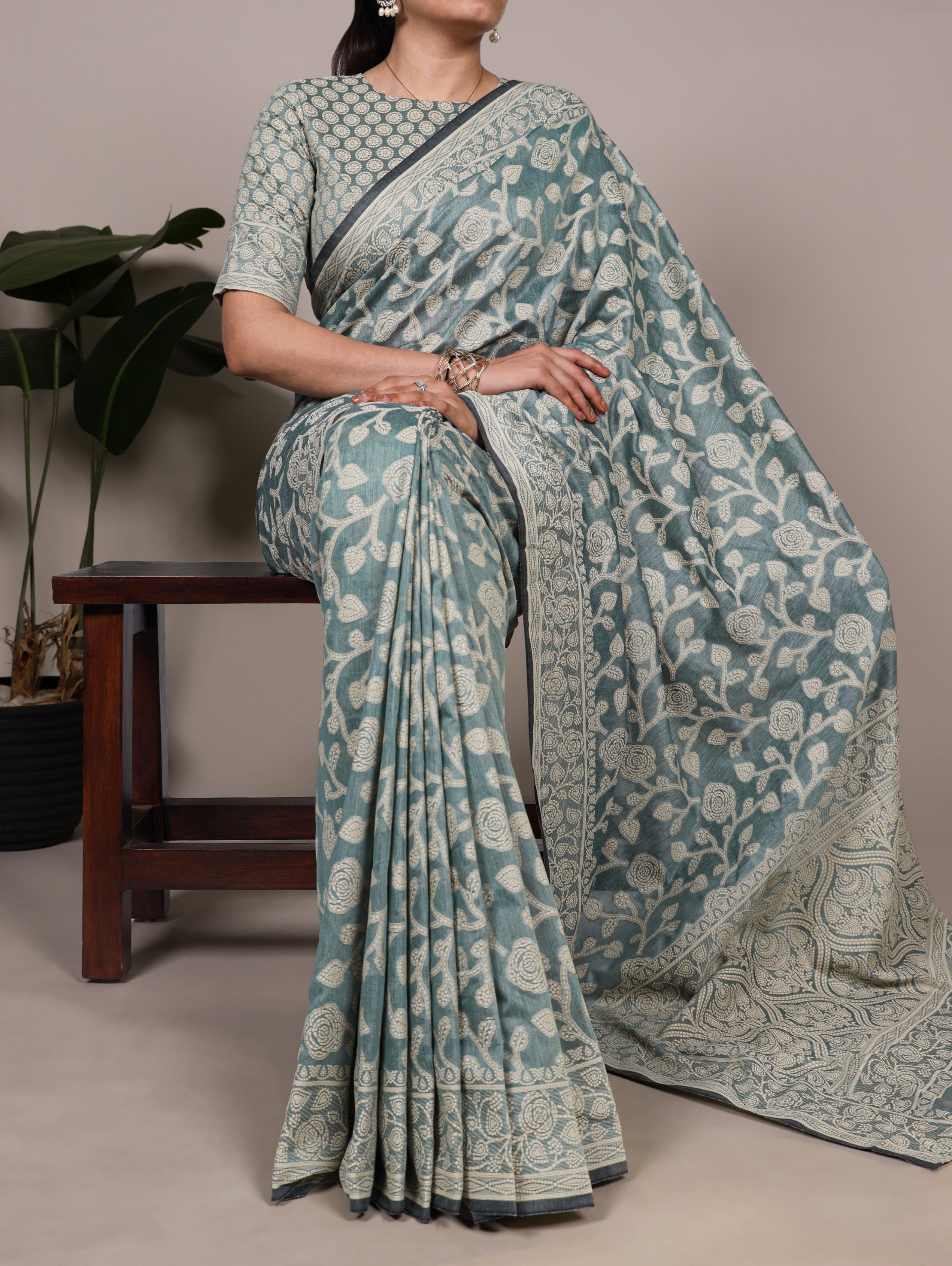 Cotton Silk Saree with Flower Print