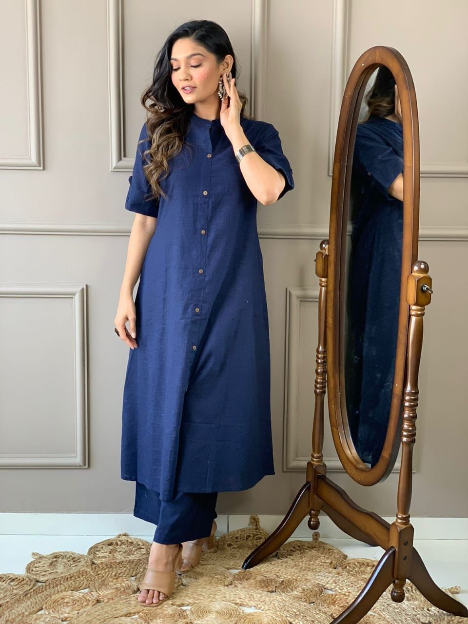 Cotton Slub A-Line Kurti Co-Ord Set with Ankle-Length Plazo