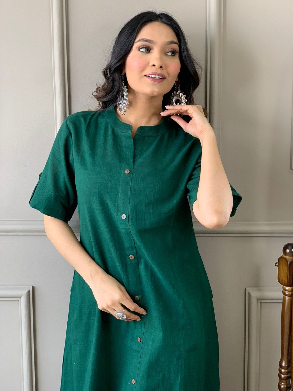 Cotton Slub A-Line Kurti Co-Ord Set with Ankle-Length Plazo
