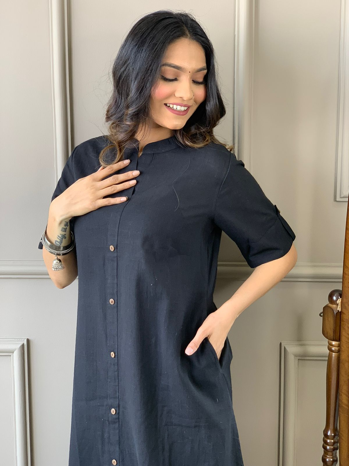 Cotton Slub A-Line Kurti Co-Ord Set with Ankle-Length Plazo