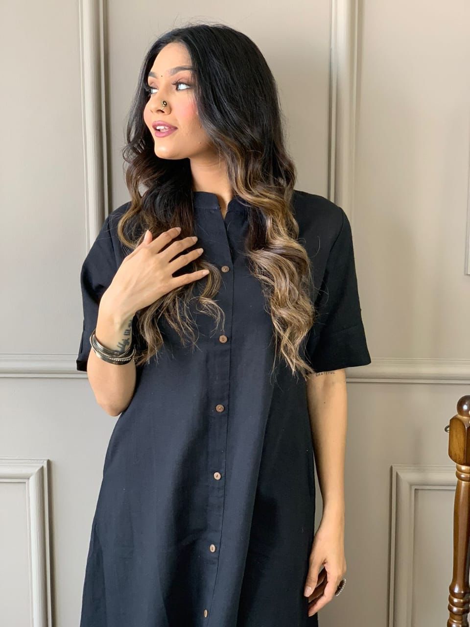 Cotton Slub A-Line Kurti Co-Ord Set with Ankle-Length Plazo