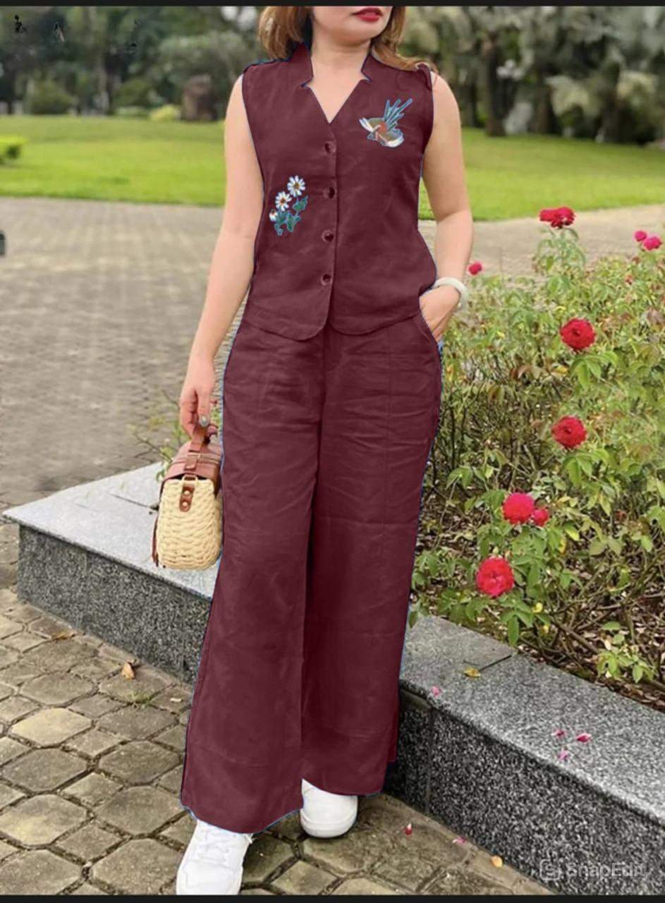 Cotton Slub Aari Work Co-Ord Set – Bird & Floral Embroidery