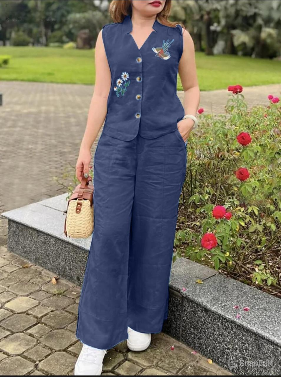 Cotton Slub Aari Work Co-Ord Set – Bird & Floral Embroidery