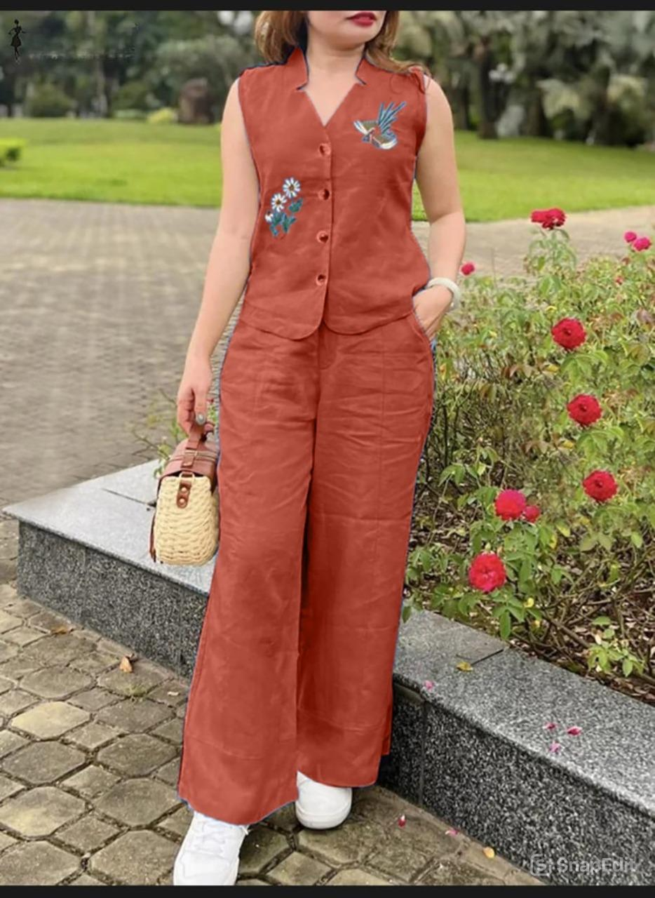 Cotton Slub Aari Work Co-Ord Set – Bird & Floral Embroidery