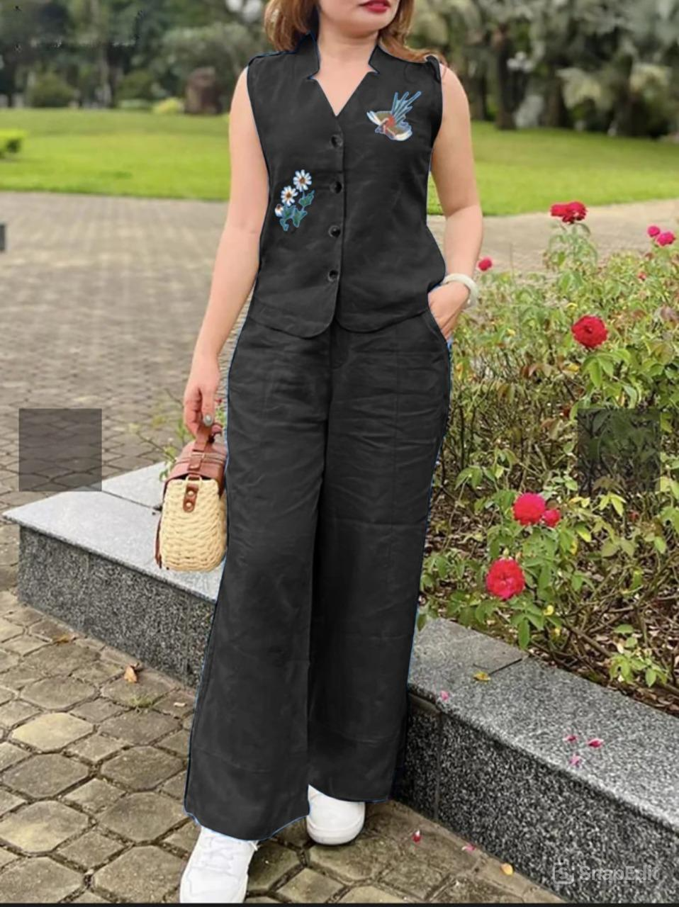 Cotton Slub Aari Work Co-Ord Set – Bird & Floral Embroidery