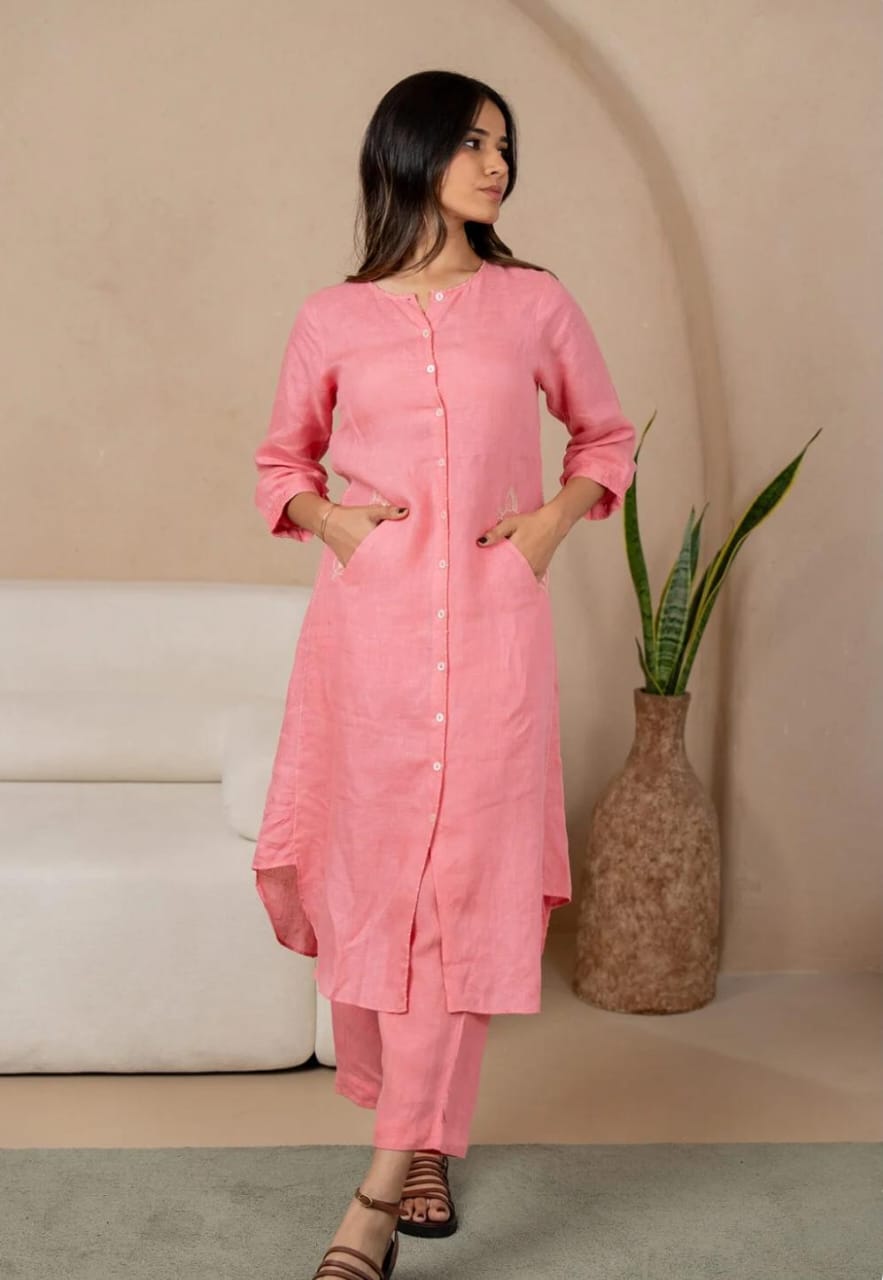 Cotton Slub Embroidery Kurti with Pant