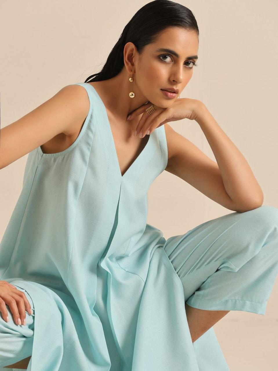 Cotton Slub Kurti Pant Co-Ord Set