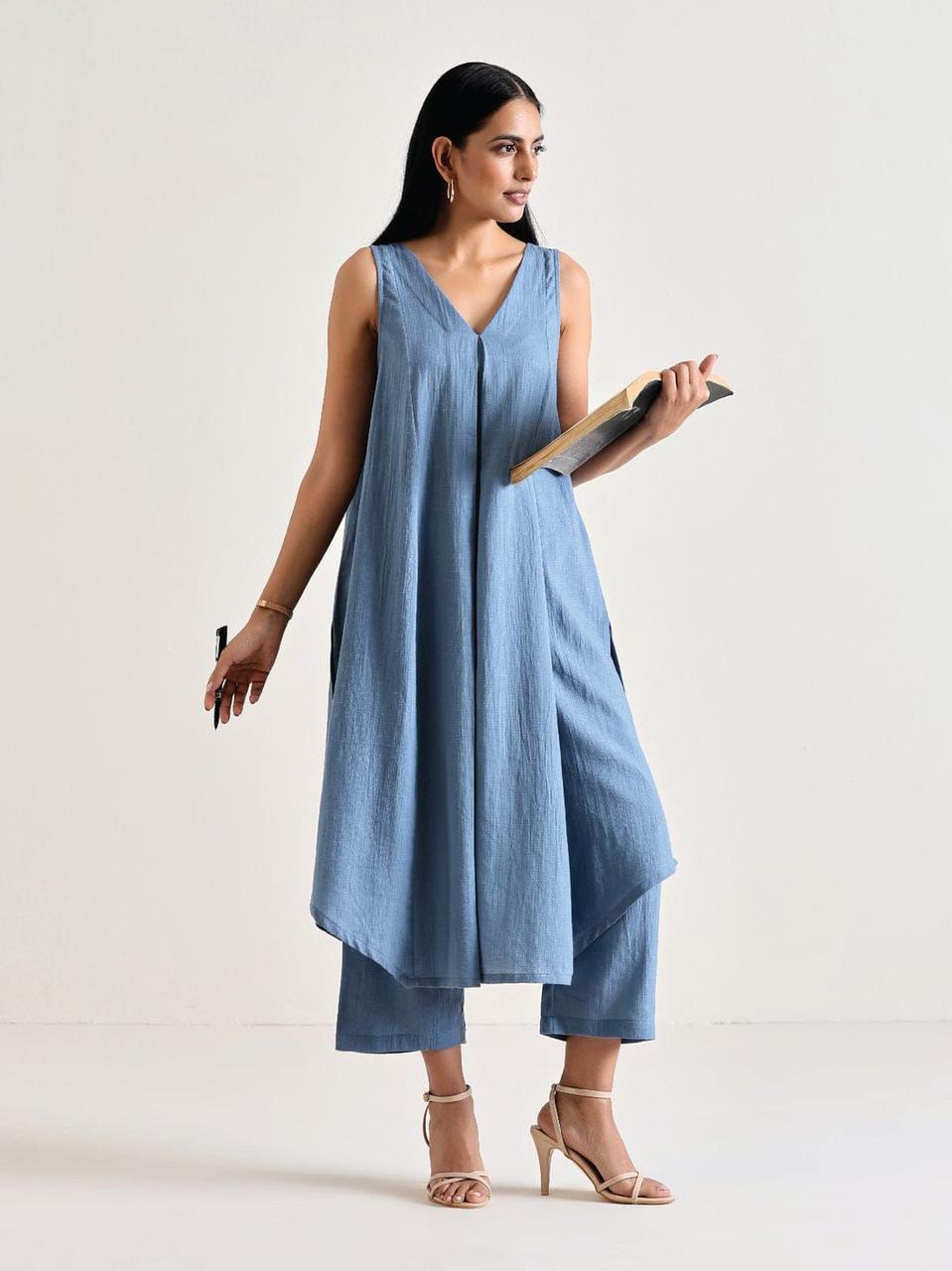 Cotton Slub Kurti Pant Co-Ord Set