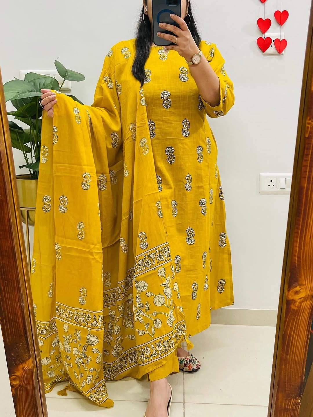 Cotton Slub Printed Kurti Pant Set with Mulmul Printed Dupatta