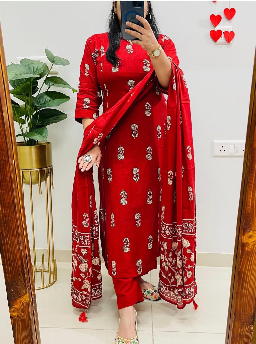 Cotton Slub Printed Kurti Pant Set with Mulmul Printed Dupatta