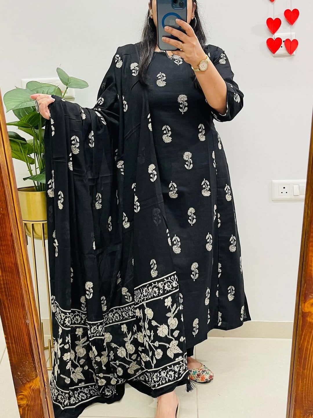 Cotton Slub Printed Kurti Pant Set with Mulmul Printed Dupatta