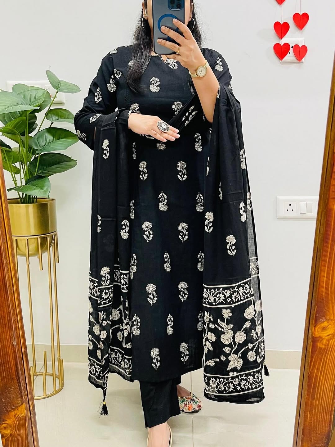 Cotton Slub Printed Kurti Pant Set with Mulmul Printed Dupatta