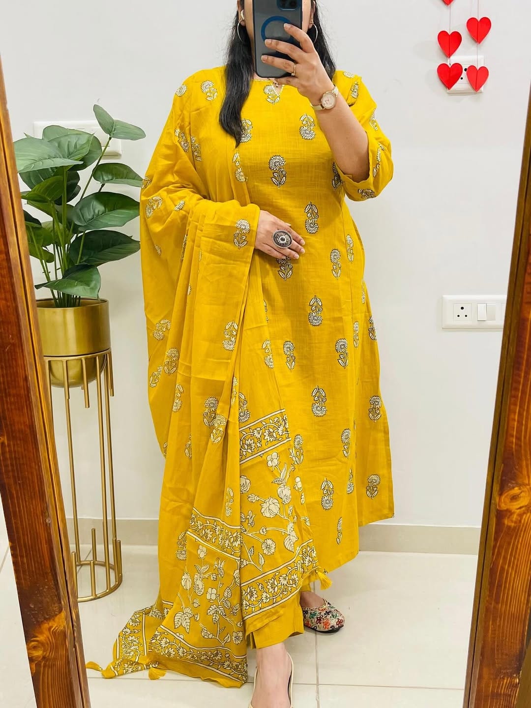 Cotton Slub Printed Kurti Pant Set with Mulmul Printed Dupatta
