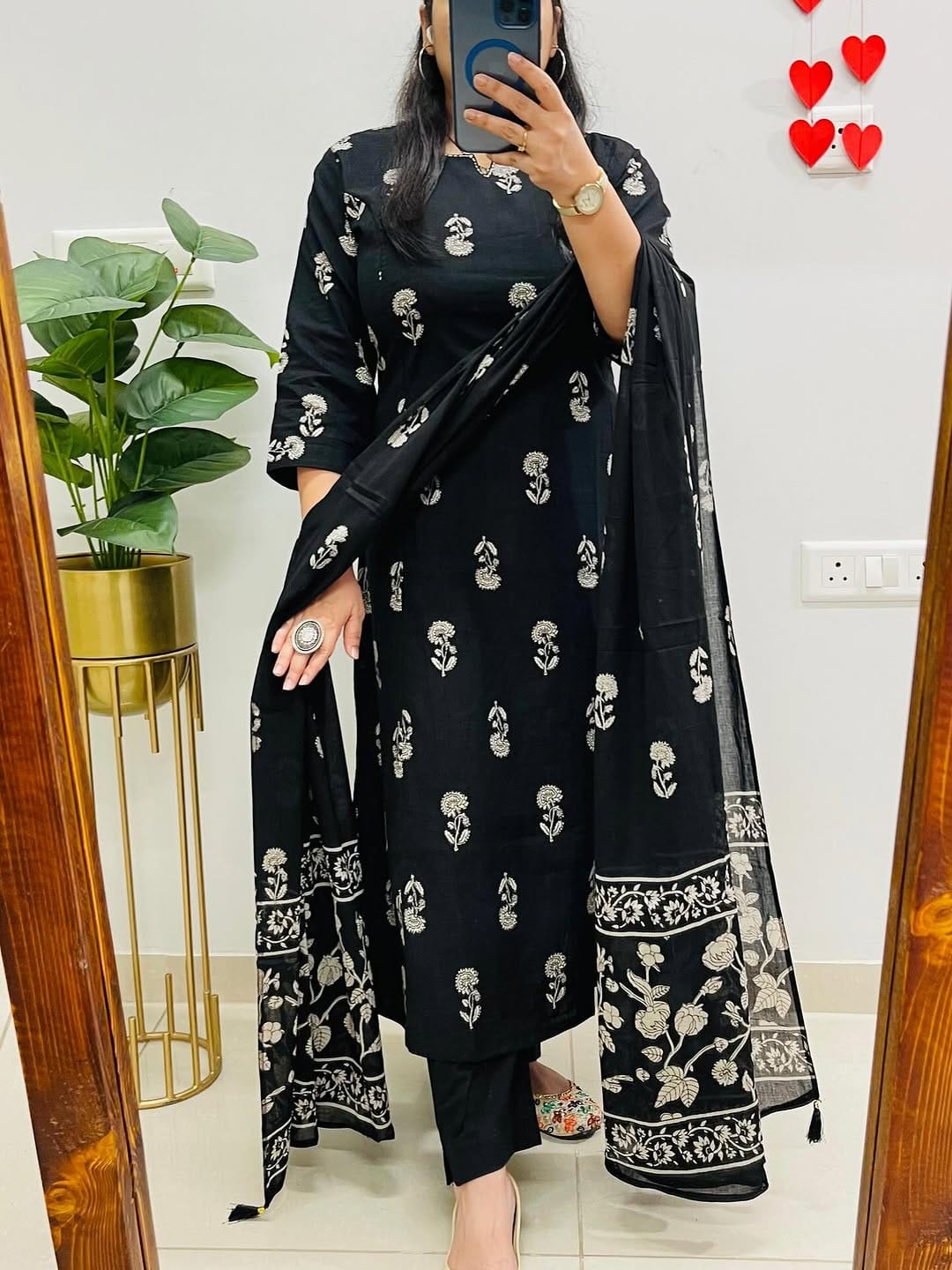Cotton Slub Printed Kurti Pant Set with Mulmul Printed Dupatta