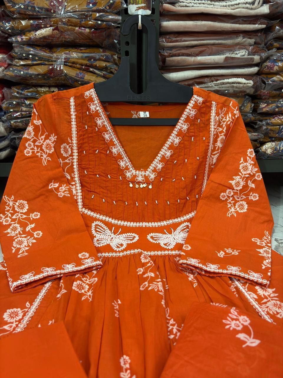 Cotton Suit Set with Discharge Print, Embroidery & Moti Work