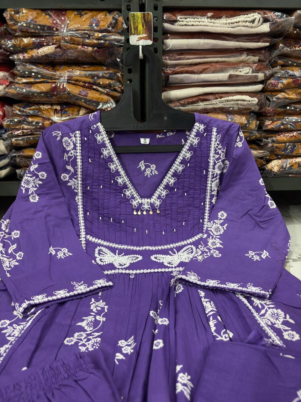 Cotton Suit Set with Discharge Print, Embroidery & Moti Work