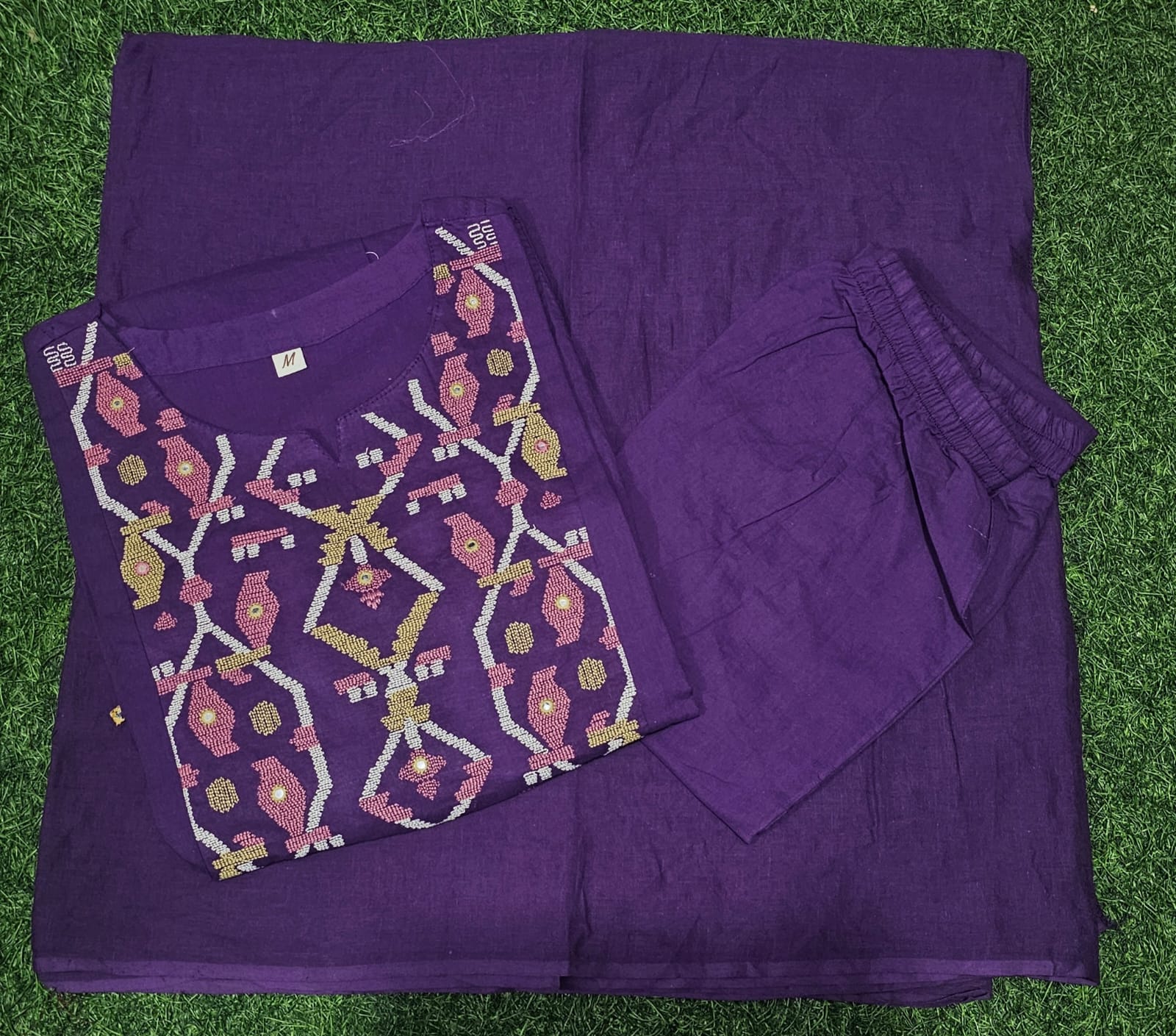 Cotton Suit with Embroidery, Pant & Dupatta
