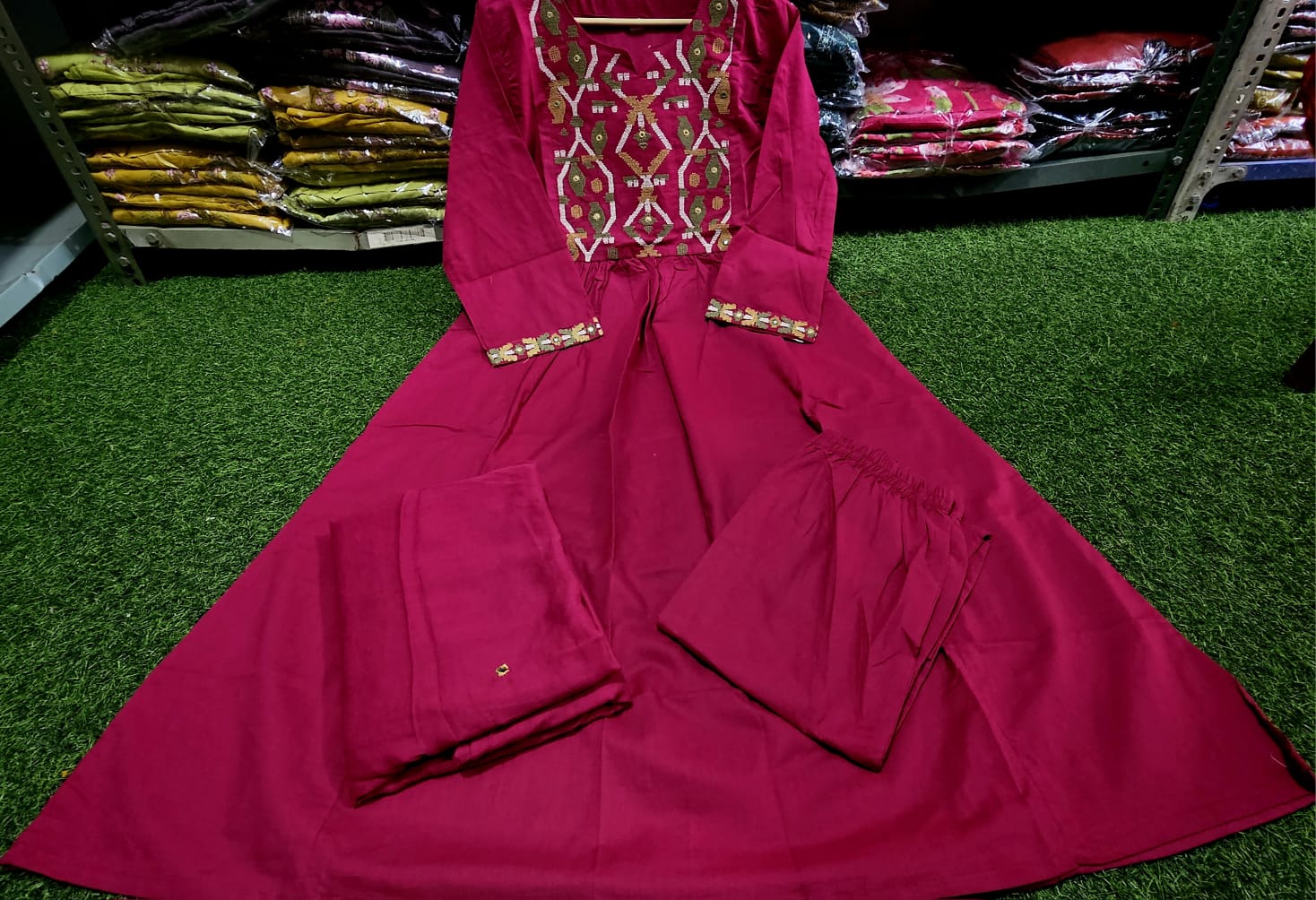 Cotton Suit with Embroidery, Pant & Dupatta
