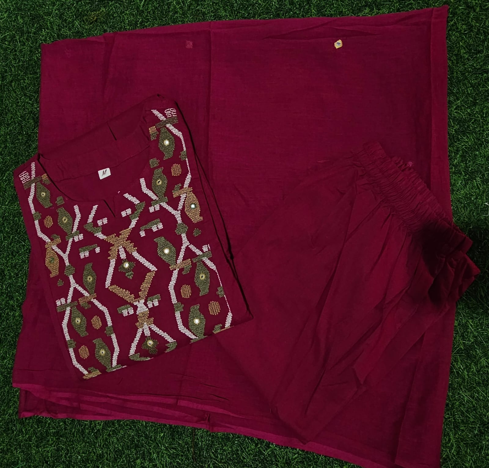 Cotton Suit with Embroidery, Pant & Dupatta