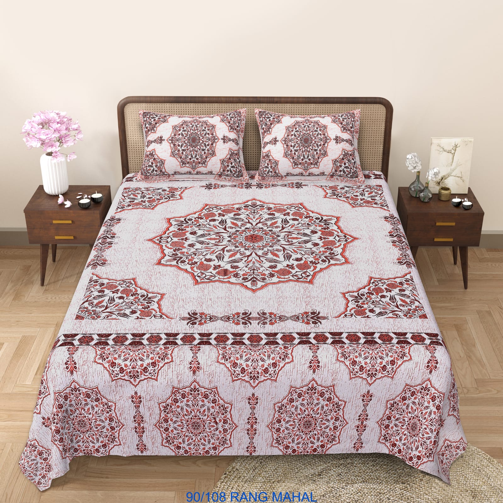 Cotton-Viscose Autoloom Bedsheet (90×106 inch) with 2 Zipper Pillow Covers