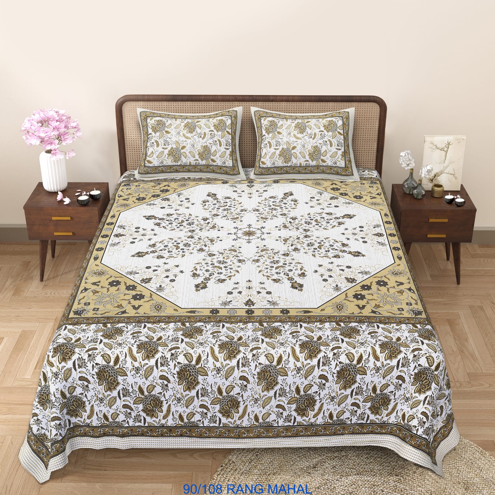 Cotton-Viscose Autoloom Bedsheet (90×106 inch) with 2 Zipper Pillow Covers