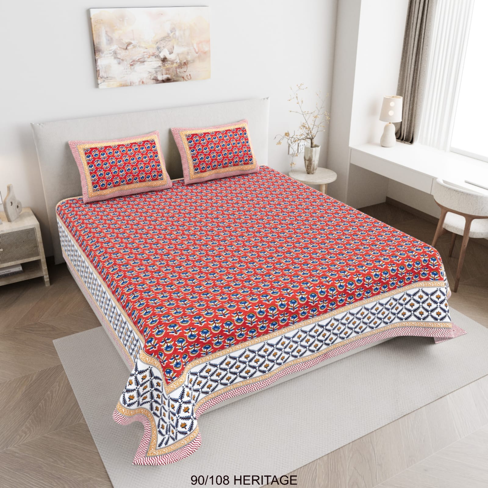 Cotton Viscose Blend Autoloom Bedsheet with 2 Zipper Pillow Covers (90×106 Inches)