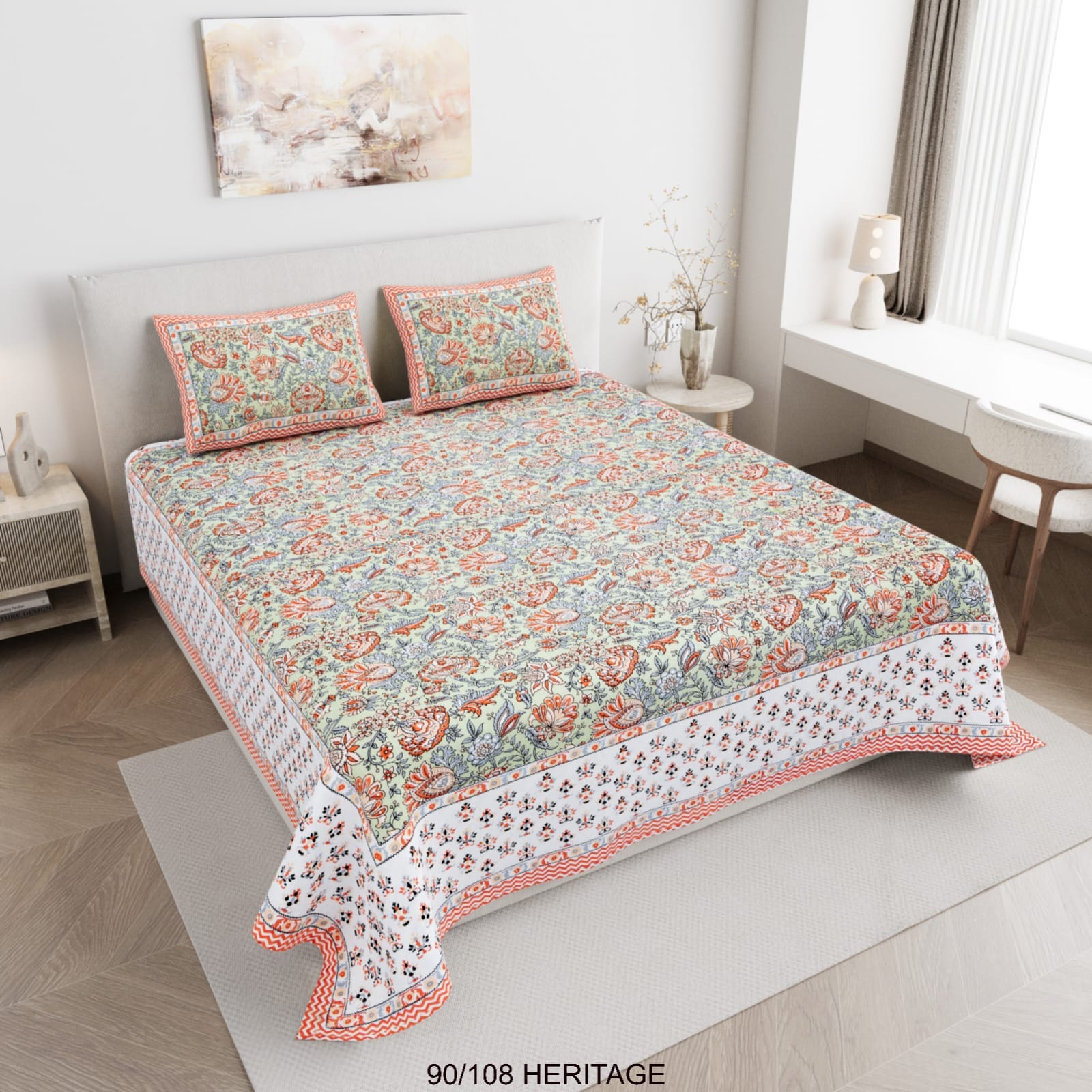 Cotton Viscose Blend Autoloom Bedsheet with 2 Zipper Pillow Covers (90×106 Inches)