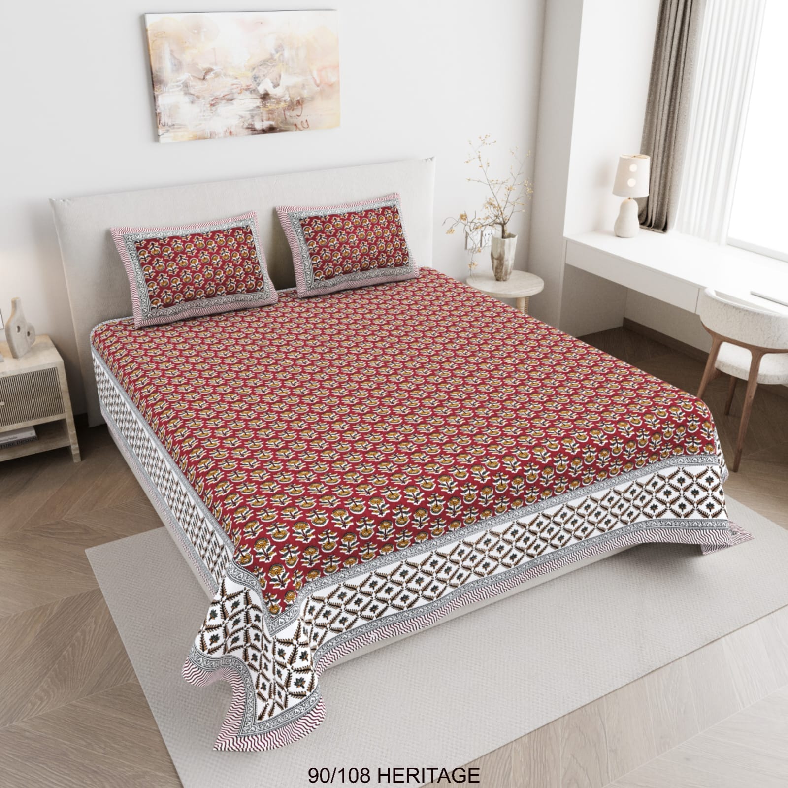 Cotton Viscose Blend Autoloom Bedsheet with 2 Zipper Pillow Covers (90×106 Inches)
