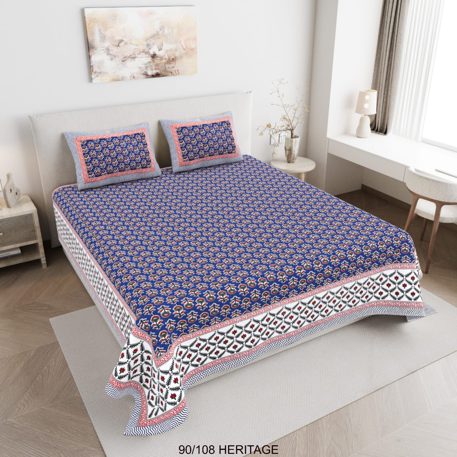 Cotton Viscose Blend Autoloom Bedsheet with 2 Zipper Pillow Covers (90×106 Inches)